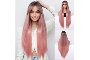 Esmee Lange Gerade Rosa Perücken für Frauen Natuaral Synthetisches Haar Hitzebeständig Ombre Perücke für Tägliche Party Cosplay Verwendung