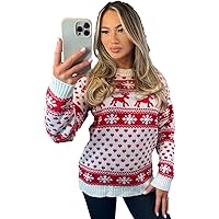 Crazy Fashion Knitted Christmas Jumpers for Women Ladies Plus Size Reindeer Round Neck Long Sleeve Xmas Snowflake Casual Wint
