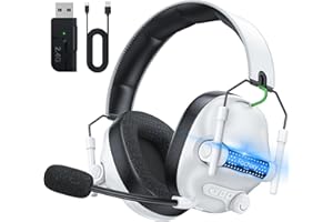 Fachixy FC400 Cascos Gaming Inalámbricos, 2.4GHz Bluetooth Auriculares Gaming Inalambricos para PS5, PS4, PC, Switch, Cancelación de Ruido de Baja latencia, luz LED, Duración 50Hr