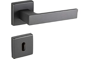 JUVA Drückergarnitur Aluminium Türbeschlag ANTHRAZIT Türgriff Zimmertür | BB - Buntbart | Drückerpaar mit Tür-Rosetten | PUSH 1317 | 1 Set - Design Türgarnitur eckig mit Befestigungsmaterial