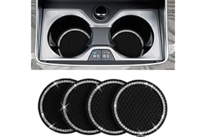 SLIVERDEW 4 Pack Bling Car Coasters Universal Cup Holder Insert With Crystal Rhinestone 2.75 Inch Anti Slip Coasters Vehicle Interior Accessories for Girls, Women, Black