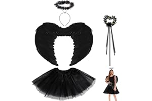 WIEERDA Halloween Costumes, 4 Pcs Angel Wings Costume Set with Halo, Tutu Skirt, and Magic Wands, Fallen Angel Costume Halloween Birthday Themed Party for Kids Adults