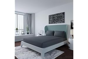 LivinEase 200 Thread Count Double Fitted Sheet -10inch(26cm) Deep Poly Cotton Fitted Sheets -Bobble Free, Easy Care, Soft & Comfortable Grey Double Bed Sheets (CHARCOAL/GREY, DOUBLE)