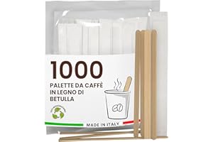 BACIATO CAFFÈ 1000 Palette Caffè Monouso in Legno di Betulla, Imbustate Singolarmente, Biodegradabili e Compostabili, Resistenti al Calore per Mescolare Caffè e Bevande - Made in Italy