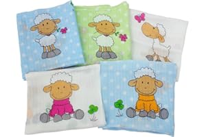 ByBoom® - Langes - Couches en tissu - Serviettes anti-régurgitations - Colorées - 70x80 cm - Paquet de 5, 100% coton ; MADE IN U.E., Colour:Bleu - Mouton