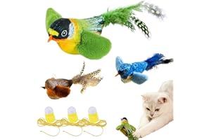 FOSDICK 3 Pezzi Uccello Volante per Gatti, Flappy Bird Cat Toy, Uccellino per Gatti Che Vola Simulato che Squittisce, Giochi per gatti di Peluche, Interattivo Giochi Gatto, Gioco Gatto con Erba Gatta