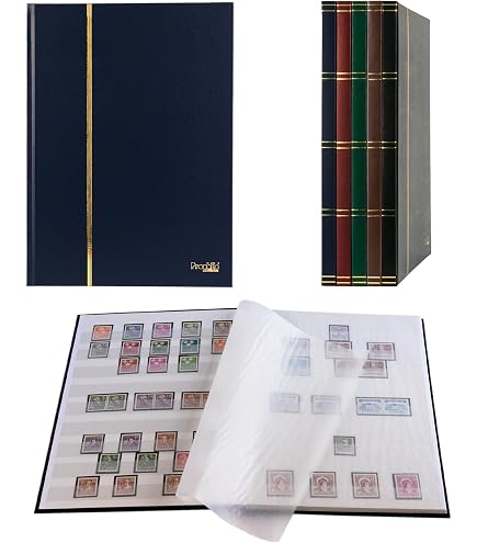Blau Briefmarkenalbum Einsteckbuch 60 Weiße Seiten + Kassette LOOK