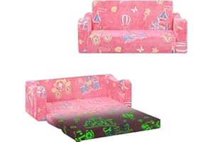 alldomess Convertible Sofa para Niños 2 en 1, Plegable Sofa Infantil Brilla en la Oscuridad para Niñas y Niños, Estable Silla Niño 2 Plazas para Dormitorio Sala de Juegos,Castillos