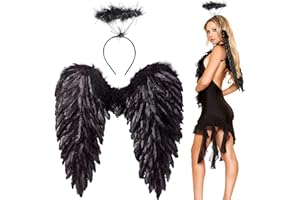 Winwild Ali Nere di Angelo,Ali del Diavolo Ali d'Angelo per Adulti per Halloween Carnevale (55 x 60 cm)
