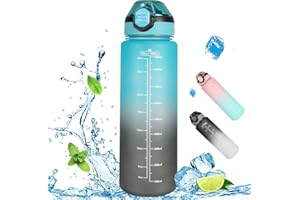LKEVREG Trinkflasche 1L, Wasserflasche mit Strohhalm BPA-Frei Auslaufsicher Sportflasche mit Zeitmarkierung Sport Trinkflasche Kohlensäure Geeignet Für Sport, Fahrrad, Outdoor, Gym(Grün Schwarz)