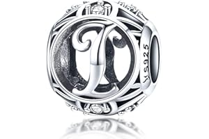 LaMenars Letras Abalorios Charms Originales Plata de Ley 925 Colgantes de Alfabeto A-Z con Circonita Cúbica para Pandora & Europeo Pulseras Brazaletes Collares para Mujer