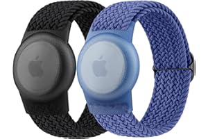 Wanme 2 Piezas Correa AirTag Niños, Funda Apple AirTag Antipérdida y Antiarañazos, Fundas Protectora Pulsera Apple AirTags de Nailon Trenzado, Fácil de Ajustar y Usar (Negro+Azul)