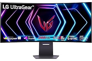 LG UltraGear Curved OLED Gaming Monitor 39GS95QE, 39 Inch, 1440p, 240Hz, 0.03ms Response Time, HDR 10, NVIDIA G-Sync compatible & AMD FreeSync, Smart Energy Saving, DisplayPort, HDMI