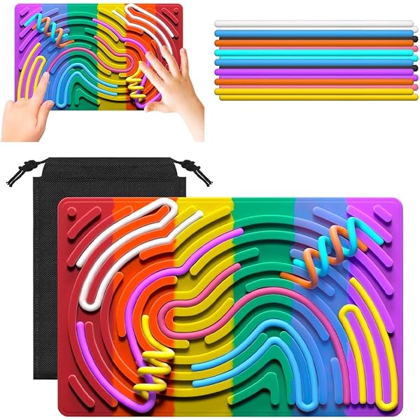 SRunDe 4 Pièces Planche Sensorielle Silicone + 44 Cordes - Jouet Anti Stress Autisme TDAH