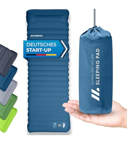 WARMTUYO Isomatte Camping, 12CM Verdicktes Aufblasbare Matratze Kleines Packmaß, Wasserdicht Luftmatratze Outdoor mit Fußpressepumpe und Kissen, Anti-Ripstop Schlafmatte für Wandern und Strand