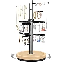 Présentoir à Bijoux Multifonction Argenté Avec Base Diamantée - Pour Boucles D'oreilles Et Colliers - Organisation élégante