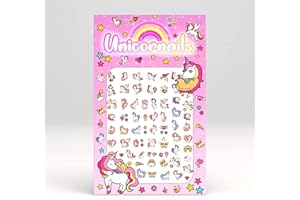TATODAYS Unicorn Llamas Rainbows Hearts Stars Cupcakes Cute Kids Fake Art Finger Nails Stickers for Girls Decal kit Transfer Set Birthday Party Bags Children Christmas Stocking Filler Gift (Unicorn 01)
