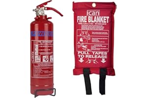 ICAN PRODUCTS Home Safety 1kg Dry Powder Fire Extinguisher and 1.0M x 1.0M Soft Case Fire Blanket