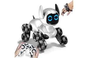 4DRC Y9 Remote Control Robot Dog Toy, 2.4Ghz 8 Wheels RC Stunt Dog Car with LED Light & Music, Interactive and Gesture Sensing Pet Toys Birthday Gifts for 3+ Year Old Kids Boys Girls