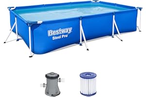 Bestway Steel Pro Frame - Piscina cuadrada (300 x 201 x 66 cm, marco de acero, con bomba de filtro), color azul