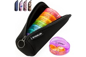 YAKLIM Weekly Pill Boxes 7 Day 2 Times a Day, Large Pill Box Organiser with Zipper Neoprene Case, XL 7day Round Travel Pill Organiser Daily AM PM Tablet Holder for Vitamin Supplement Pot (Black)