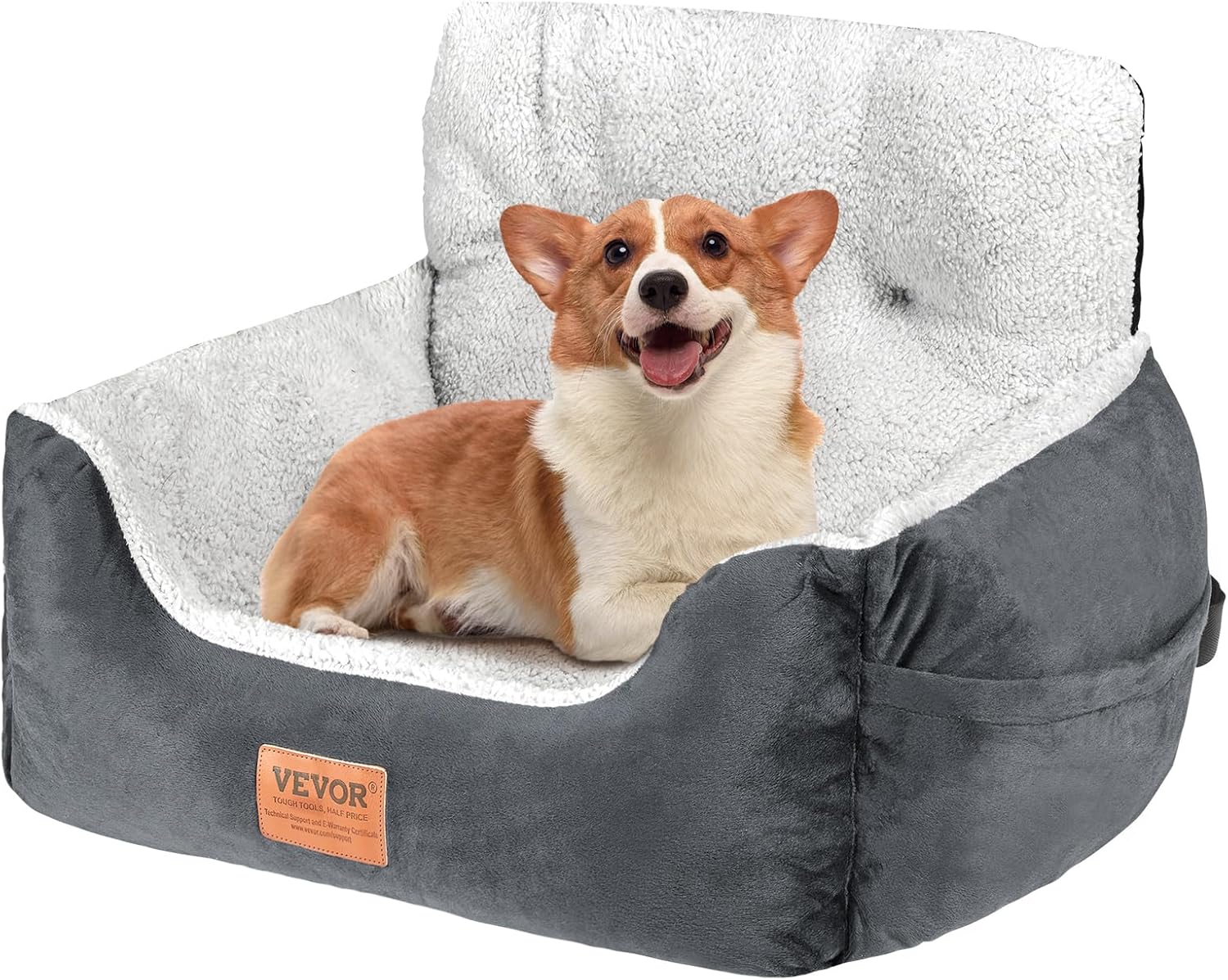 VEVOR Dog Car Seat Booster Seat with High Back, Storage Pocket, Clip-On Safety Leash, PP Cotton Filling, Car Bed for Small Dogs up to 20lbs, Dark Gray