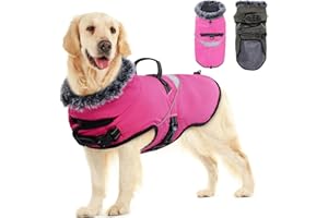LIANZIMAU Cappotto impermeabile per cani con pettorina giubbotto cane inverno invernale con fodera in pile Cappotto caldo giacca riflettente per cani taglia grande cappottino cane taglia media