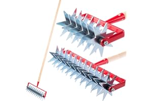 KADAX Sternfräse, Gartenfräse aus Metall mit 12 Sternen und Holzstiel, Krümler zum Lockern des Bodens, Kultivator für Rasen, Unkraut, Rollhacke, Bodenkrümler, Rollkultivator, Bodenlüfter