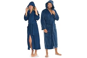 aqua-textil XS-XXXL Bademantel Kapuze Uni lang aufgesetzte Taschen Damen Herren Unisex Mikrofaser Kuschelfleece OEKO-TEX