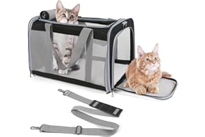 TIYOLAT Pet Carrier for Large Cats of 20 Lbs, Collapsible Carrier Bag for Big Cat or 2 Kittens,Soft Sided Puppy Carrier with Sturdy Travel Transport Strap, Adequate Ventilation, 4 Mesh Windows(Black)