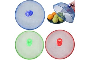 HUNPHY 3 Piezas Protector de Cubierta de Comida, Cubierta de Malla para Alimentos, Cubierta Comida Malla Metálica, Protección Contra Moscas de Metal con Asa, para Cocina, Picnic (3 Colores)