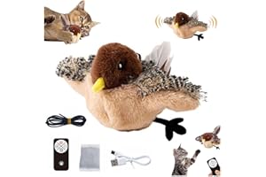 REGAPOG Jouet pour Chat Qui Bouge Jouet interactif for Chat et Oiseau, Oiseau battant et gazouillant Rechargeable (sans vol) ， for Chats d'intérieur, USB Rechargeable (Marron foncé)