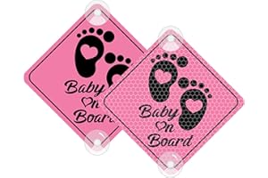 Vesvory Adesivo per auto con scritta "Baby on Board", riflettente in PVC, con ventose, cartello riflettente per la sicurezza del bambino (piedi innamorati, rosa)