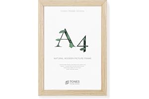 TONES FRAME DESIGN A4 Frame, 21 x 29.7 cm Wooden Picture Photo Frame with Natural Wood Veneer, Shatter-Resistant Plexiglass, Wall Frame for Portrait or Landscape, Certificates, Posters, Prints