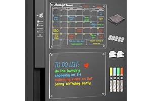 ANLIOTE Lot de 2 Calendrier Magnétique Frigo, 40 x 30cm Planificateurs Magnétiques et Mémo, Tableau Transparent Effaçable à Sec en Acrylique, Facile à Lire et à Nettoyer, 4 Marqueurs Craie de Couleurs