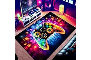 XHEANXU Retro Game Console Gaming Rug, Pixel Element Gamingrug & 3D-Like Gaming Decor, Large Boys Bedroom Rug & Gamer Room Decor for Boys, Non-Slip Kids Rugs for Bedrooms for Playroom/Living Room 80×120cm