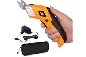 PELCAS VLOXO Tijeras Electricas Carton con 2 Cuchillas de Corte Tijeras Eléctricas para Costura Cortar Cartón Cuero Alfombra Planta en Maceta Recargable Inalámbrico Tijera Electrica con Cargador- Amarillo