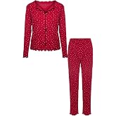 Women's Baby Overlock Bow Detailed Long Sleeve Pajama Set L Claret Red