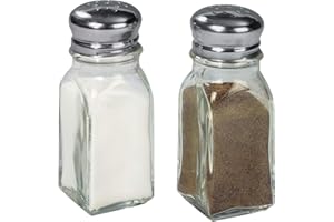 Fackelmann Juego de Salero y Pimentero transparentes, Set básico de utensilios de cocina elegantes, Cristal y acero inoxidable 9,5x4x4cm, 100ml, 2uds