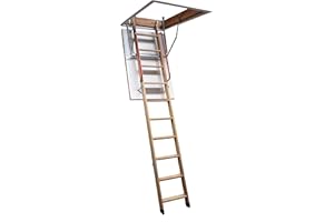 BPS ACCESS SOLUTIONS BPS Deluxe Wooden Loft Ladder | Folding Attic Ladder with Twin Handrails and Insulated Hatch Door | Floor to Ceiling Heights up to 2.8m | Frame 1100 x 700mm