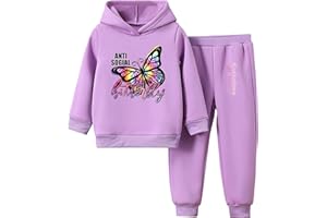 Amur Leopard Trainingsanzug Kinder Mädchen Jogginganzug 2tlg Sweatshirt mit Kapuze + Sporthose Sportanzug mit Schmetterlingsprint
