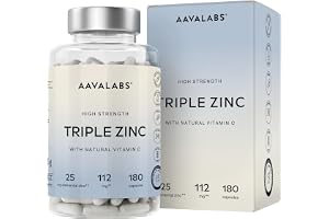 Zink högdoserad 3-i-1 komplex 25 mg med C-vitamin | Med zink bisglycinat (klelat), picolinat, monometerin – veganskt zink tillägg – 180 kapslar