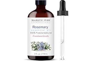 Majestic Pure Rosemary Essential Oil with Glass Dropper | 100% Pure and Natural Rosemary Oil | Premium Grade Essential Oils for Diffusers, Skin, Aromatherapy, Massage | 4 Fl Oz