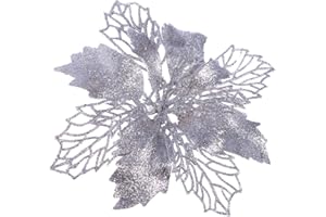ARTIBETTER 12 Piezas Brillo Artificial Flores de Pascua Flores de Navidad Adornos de Flores de árbol de Navidad (Plata)