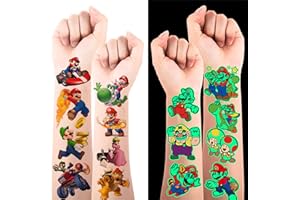 DROOKAEN 8 Fogli Tatuaggi Temporanei, 4 Fogli Luminosi e 4 Fogli Di Tatuaggi Che Rispettano La Pelle Per Ragazze Ragazzi Bomboniere Feste Di Compleanno Bambini