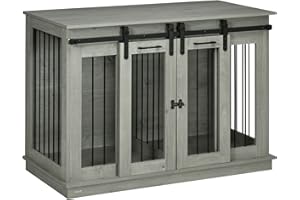 PawHut Hundekäfig Möbel mit Zweiraum-Option, 2 Türen Moderne Metall Hundebox für Zuhause Indoor Hundehütte für große Hunde bis zu 30 kg Hundehaus 120 x 60 x 88,5 cm Grau