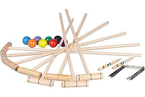 Relaxdays Krocket Spiel, 8 Spieler, für Klein & Groß, Komplettset mit Tasche, Croquet Set Holz, Schläger, Mehrfarbig