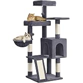 Feandrea Cat Tree, Tower with Poles, 3 Beds, Dark Grey | Cat Scratcher, Scratching Ramp, 1 Cave, 1 Basket, 2 Pompoms, Height