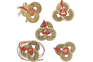 XUKZIMA 5 cuerdas de Monedas de Cobre, Monedas Feng Shui, Tradicionales Monedas de China con Cuerda Roja para Riqueza y Éxito, monedas antiguas