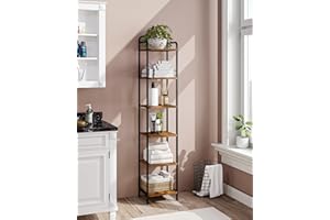 Hzuaneri 6-Tier Bookcase Bookshelf, Narrow Tall Bookcase, Slim Wooden Shelving Unit for Bedroom, Living Room, Home Office, Sturdy, Rustic Brown and Black BC24601B